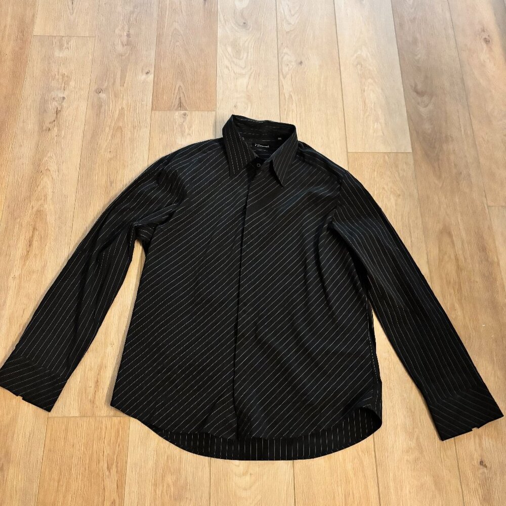 3XL Mens 7 Diamonds Black Stretch Dress Shirt